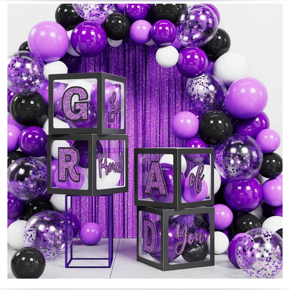 Graduation Boxes Kits,Purple & Grad Balloon Boxes kit